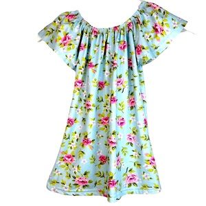 Blue & Pink Floral Ruched Neckline Top Tunic Size 6/7 Sparkle in Pink Boutique